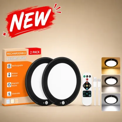 Lámparas de techo LED recargables GIVRYES, paquete de 2, 3 modos de color, sensor de movimiento con control remoto, iluminación inalámbrica magnética a batería, sensor automático y puerto de carga para armario, porche, luces LED