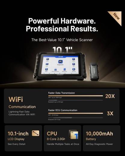 Herramienta de diagnóstico automotriz bidireccional de 10.1" (Escáner OBD2), con función Pass-Thru J2534, codificación de ECU, más de 50 servicios, escaneo completo de sistemas (TopFix AI) y mapeo de topología OE.