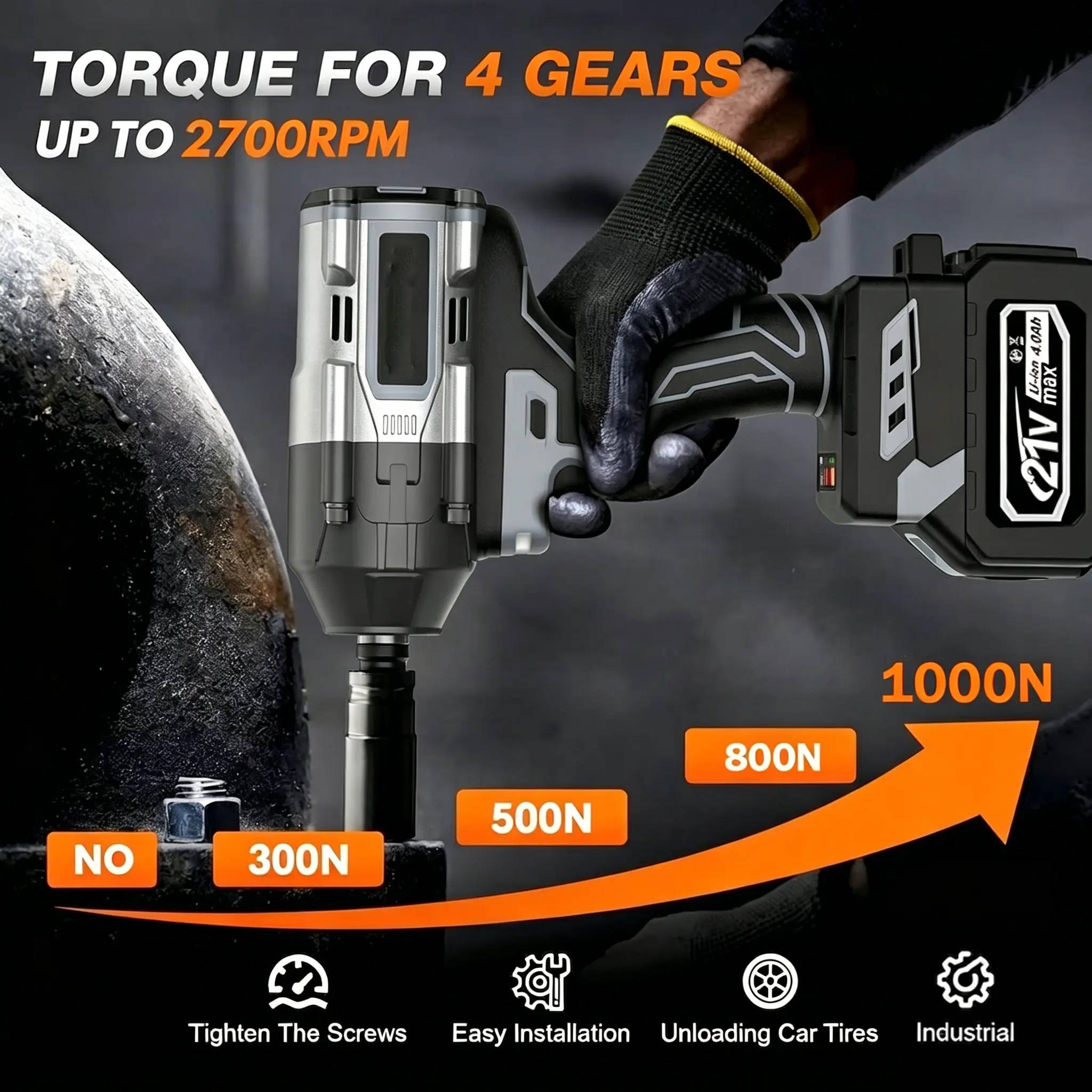 Llave de impacto inalámbrica de 1000 N·m: Pistola eléctrica de alto par