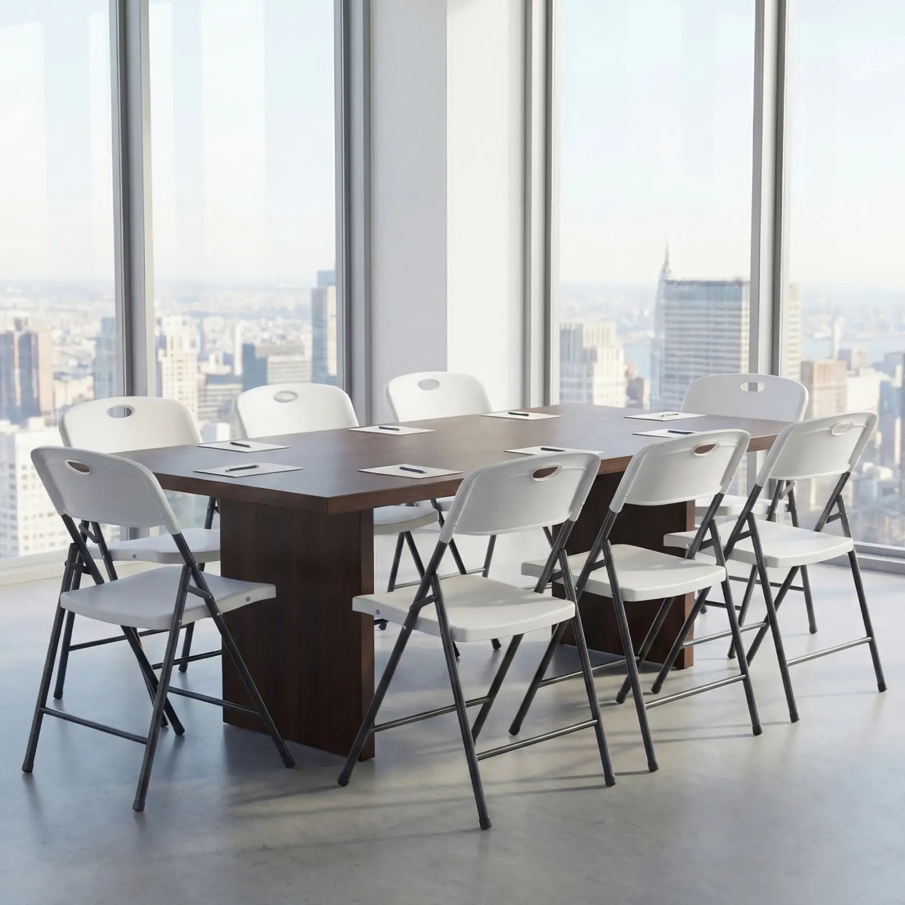 Silla plegable de plástico con respaldo ergonómico