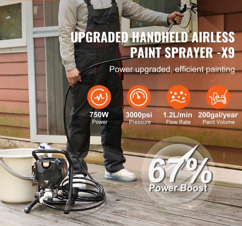 Pulverizador de pintura sin aire con soporte, 3000 PSI, 750 W, para interiores y exteriores del hogar, muebles y vallas, TikTokShopBlackFriday, pulverizador de pintura manual con manguera, VEVOR Super Brand Day