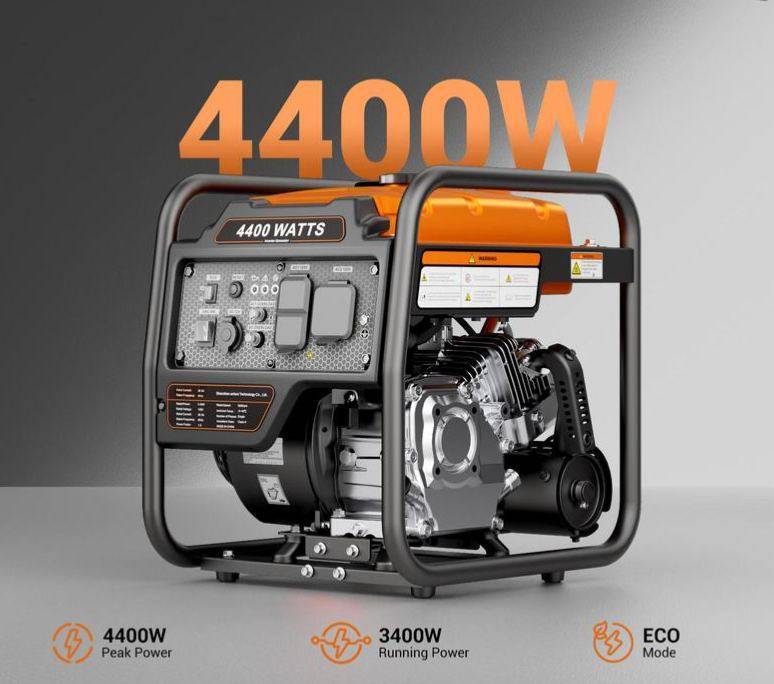 Generador Inversor de 4400 Vatios, Generador de Bastidor Abierto a Gasolina, Respaldo de Emergencia para el Hogar, Listo para RV (Salida de 30 A)