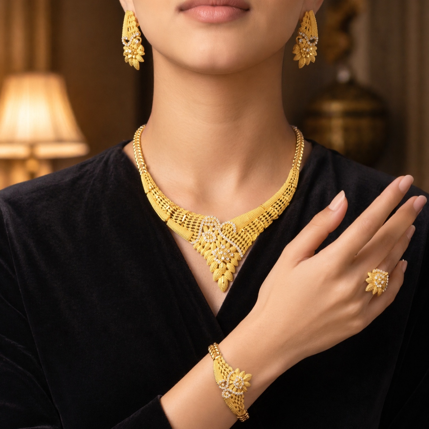 Gold-Tone Openwork Blossom Jewelry Set, 4 Pcs