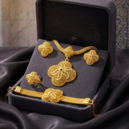 Gold-Tone Openwork Bloom Jewelry Set, 4 Pcs