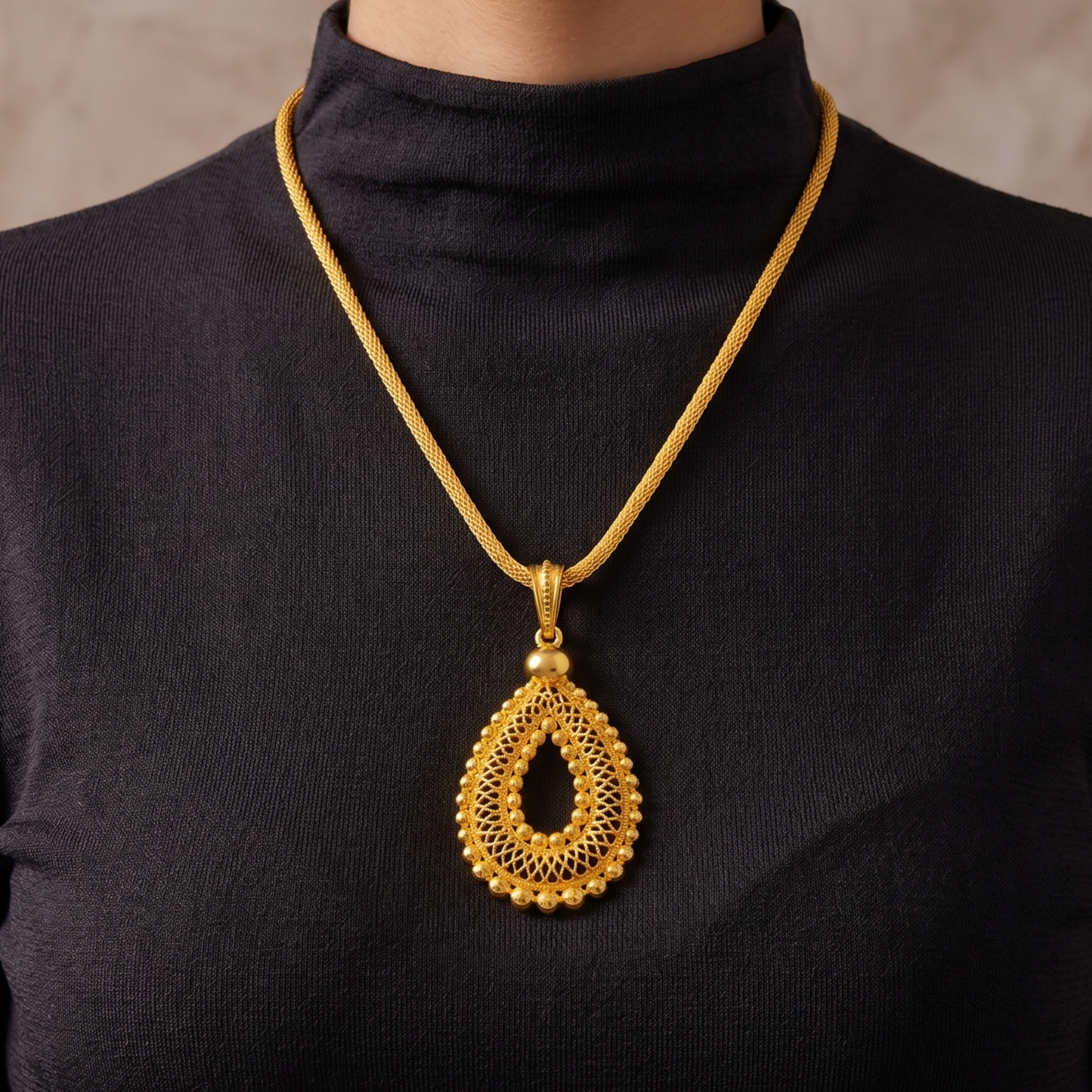 Gold-Tone Pierced Teardrop Necklace & Earring Set