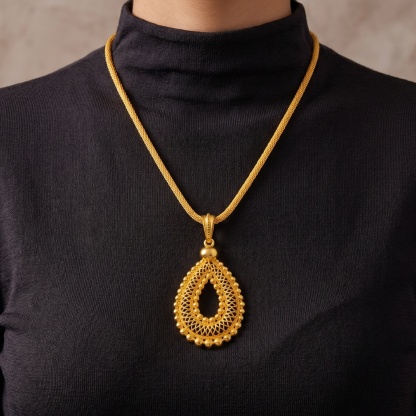 Gold-Tone Pierced Teardrop Necklace & Earring Set