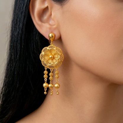 Gold-Tone Beaded Blossom Tassel Necklace & Earring Set