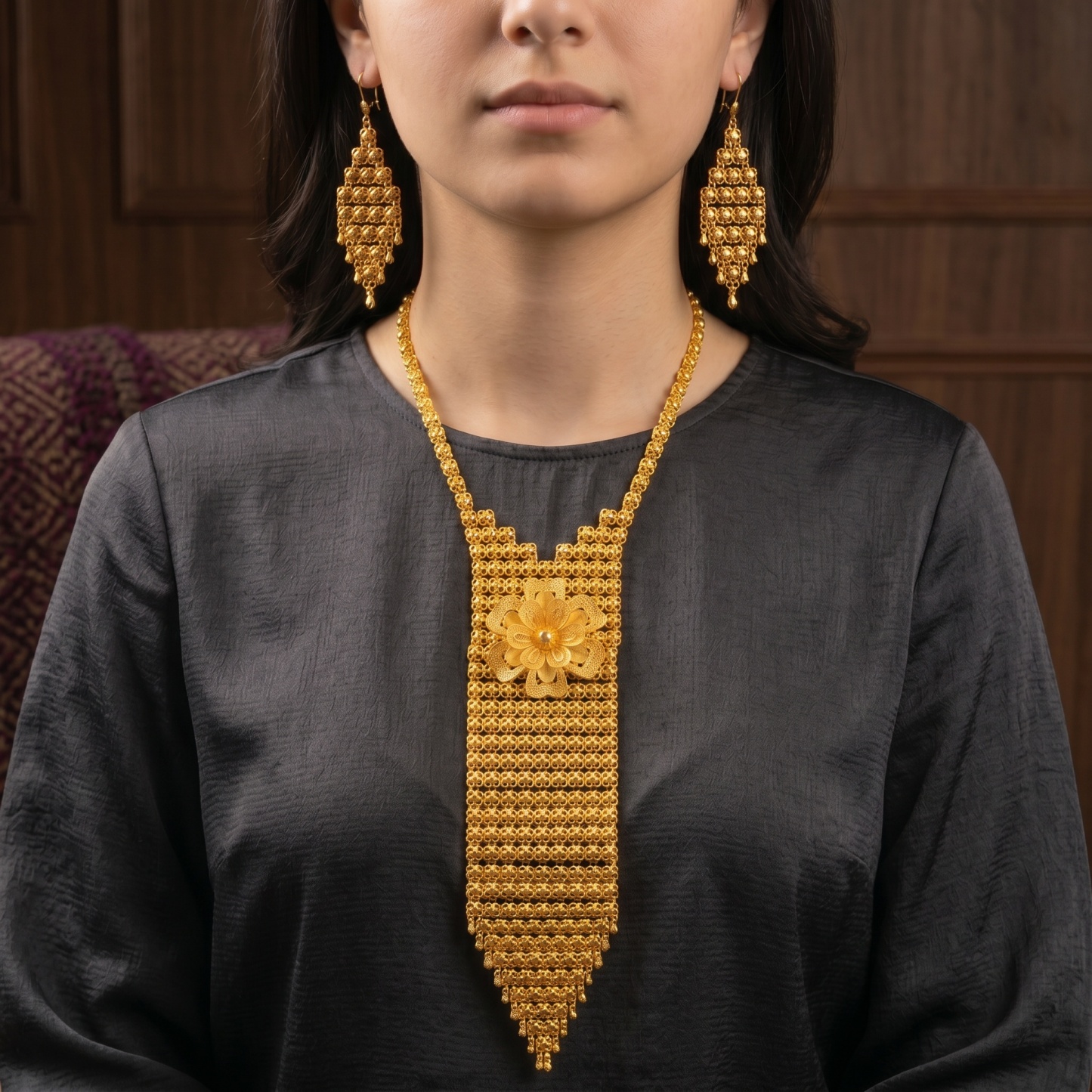 Gold-Tone Classic Bridal Necklace & Earring Set