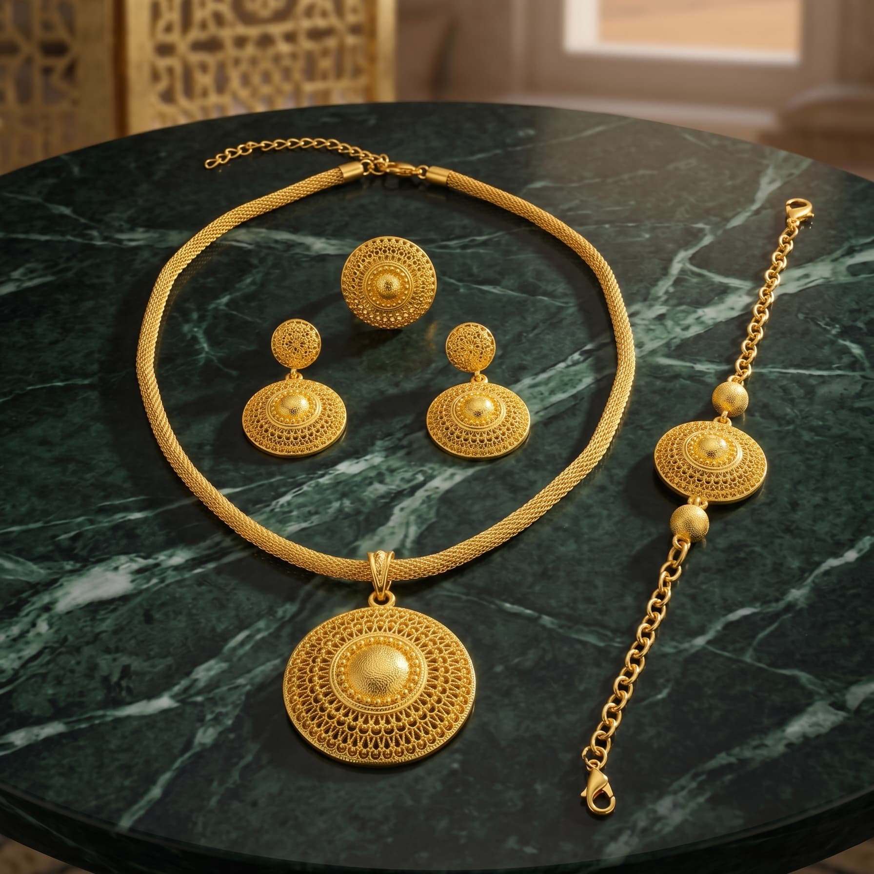 Gold-Tone Round Cutout Jewelry Set, 4 Pcs