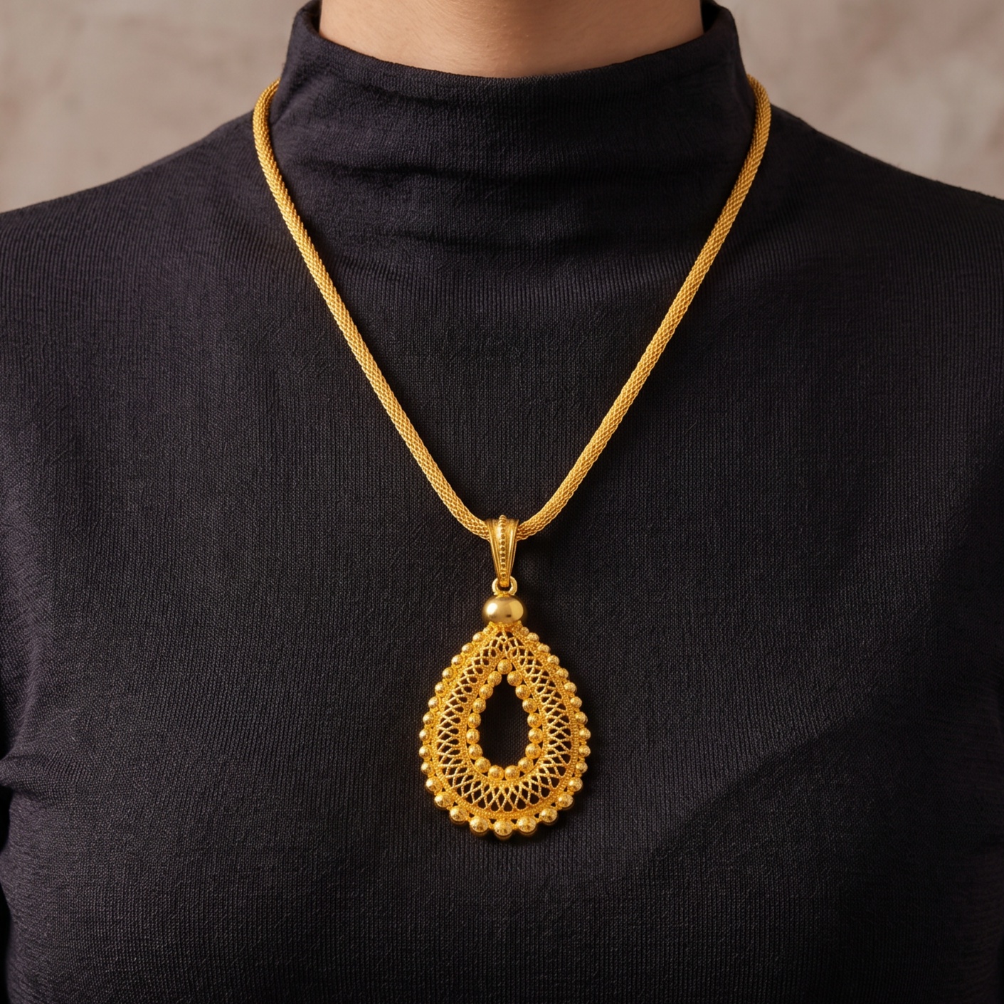 Gold-Tone Pierced Teardrop Necklace & Earring Set