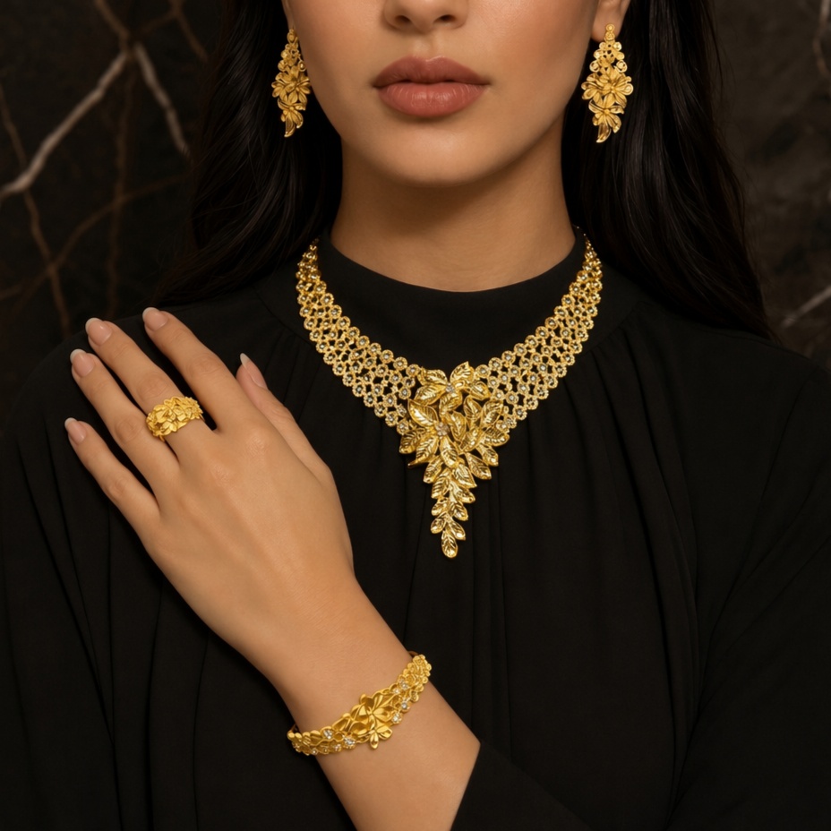 Gold-Tone Crystal Leaf Spray Jewelry Set, 4 Pcs