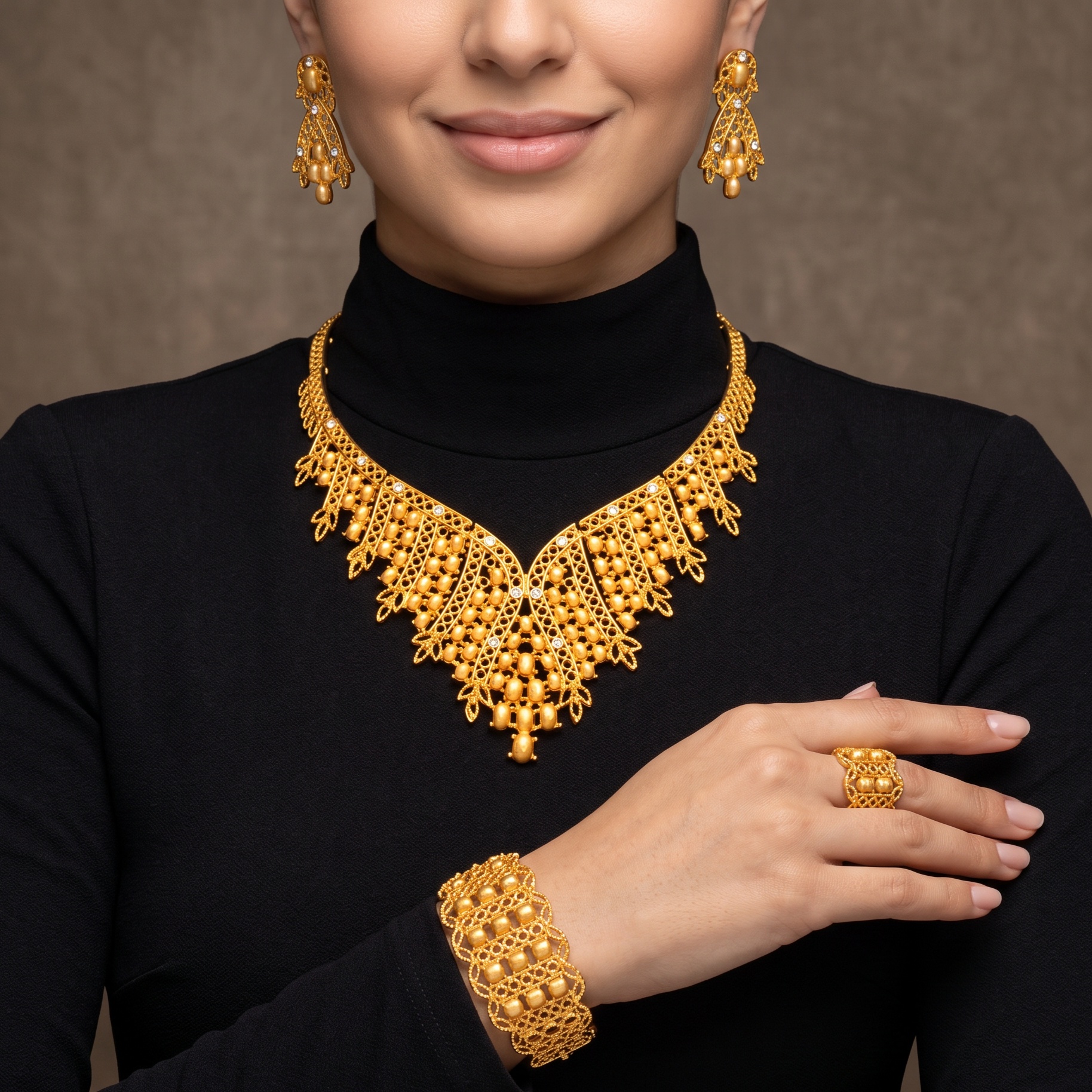 Gold-Tone Crystal Bib Collar Jewelry Set, 4 Pcs