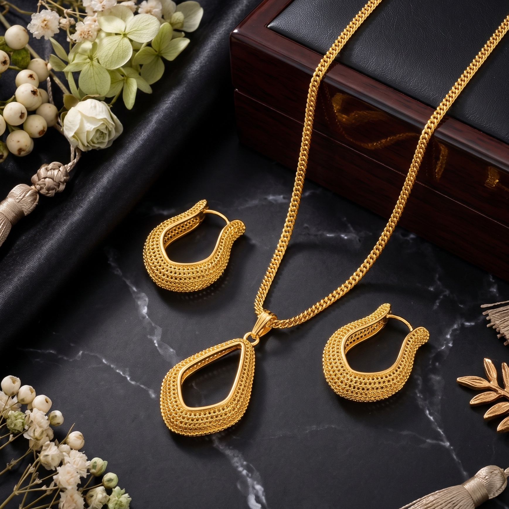 Gold-Tone Open Kite Necklace & Earring Set