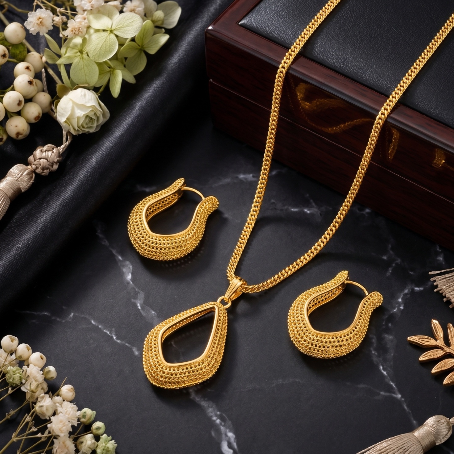 Gold-Tone Open Kite Necklace & Earring Set