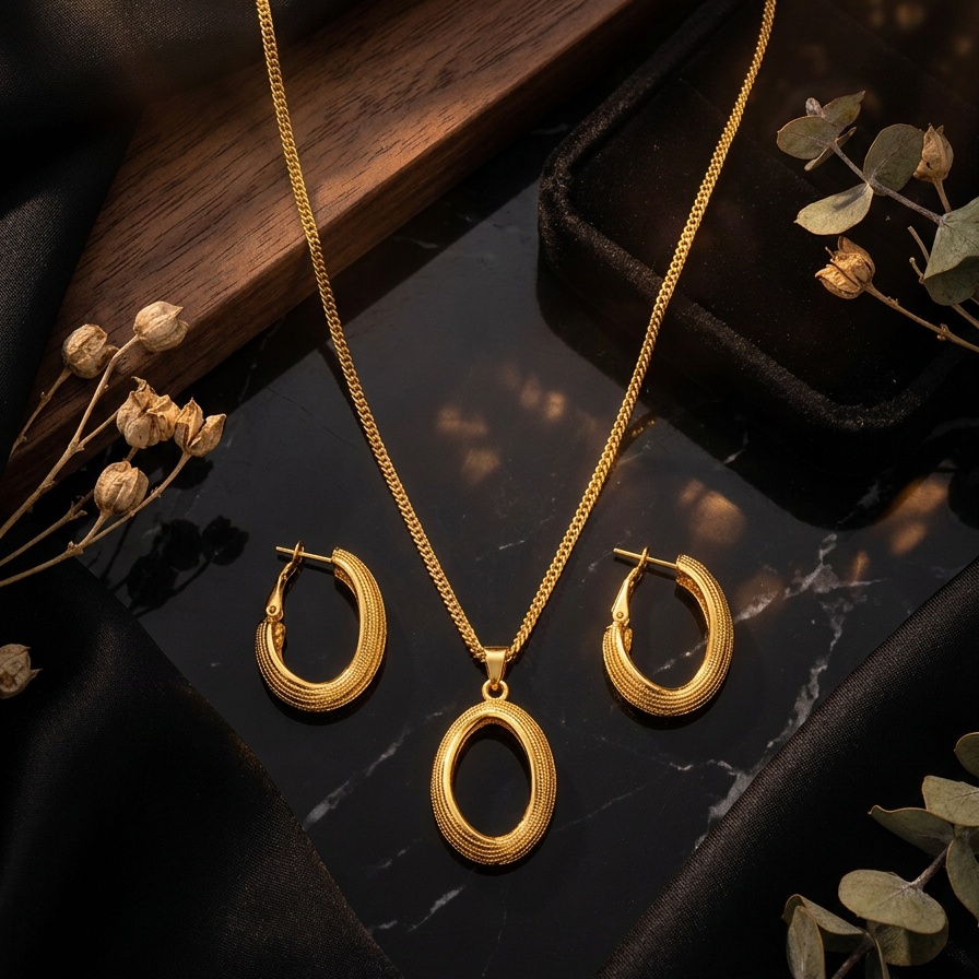 Gold-Tone Teardrop Necklace & Earring Set