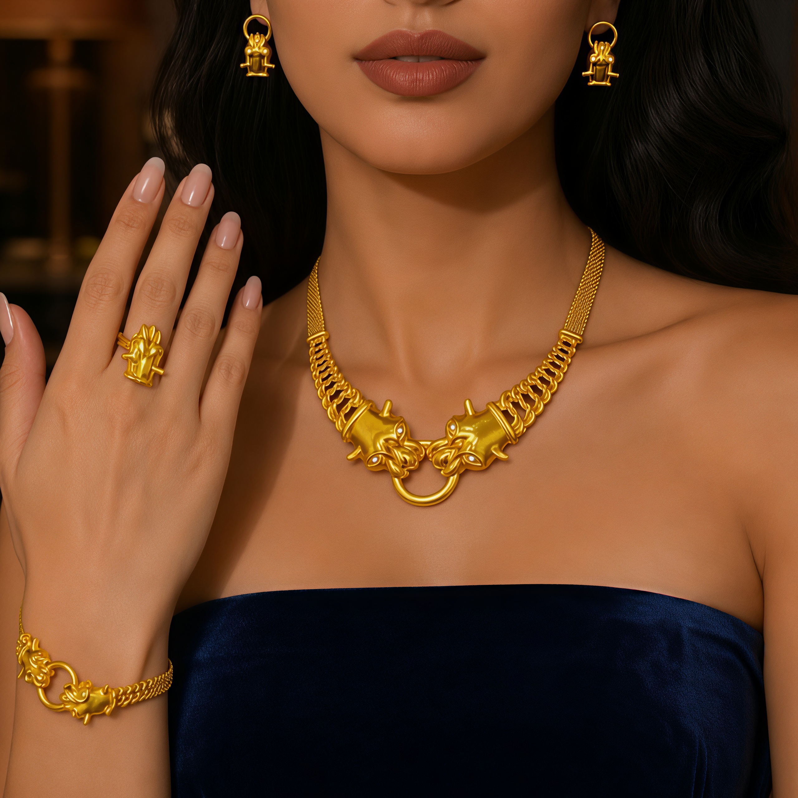 Gold-Tone Animal Link Jewelry Set, 4 Pcs