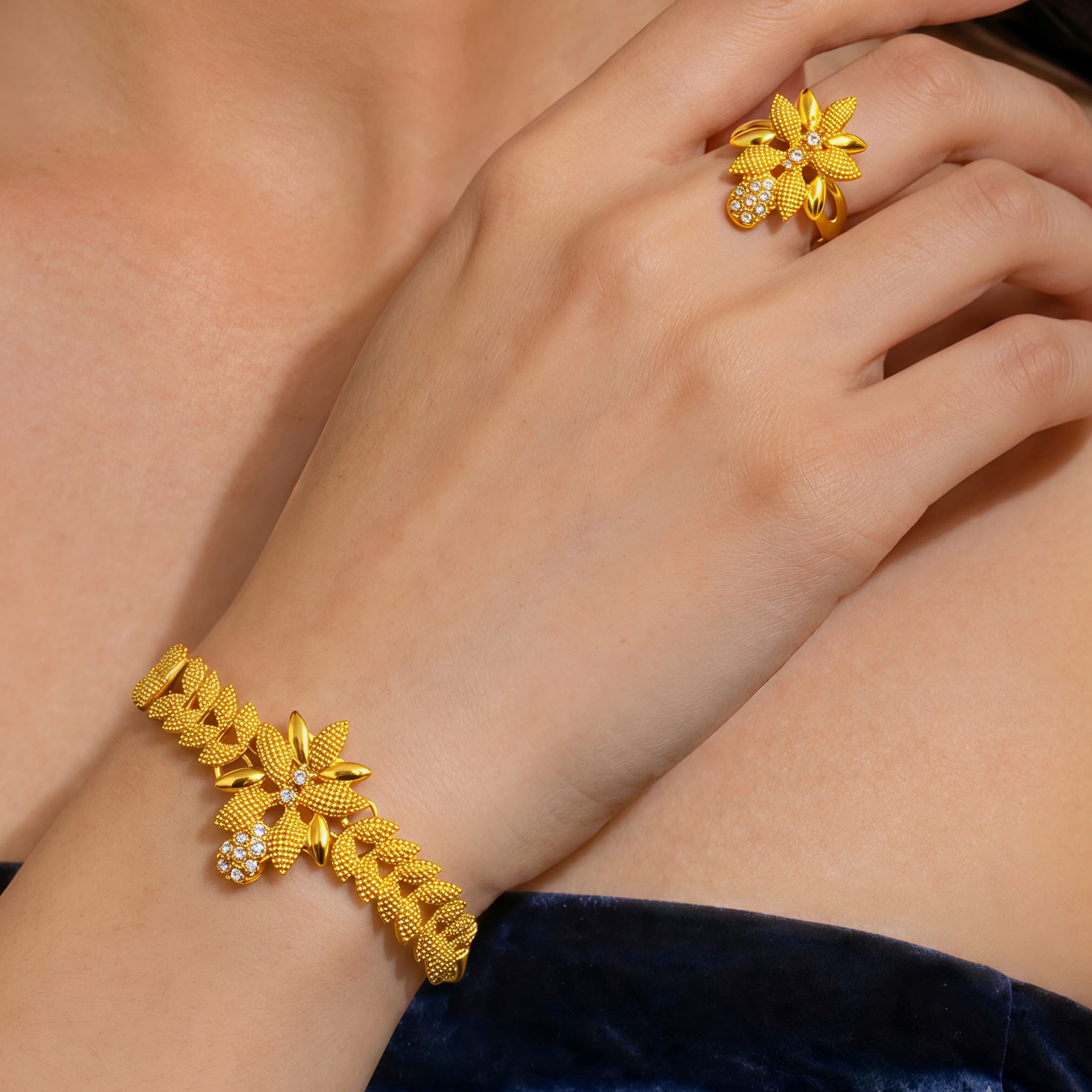 Gold-Tone Wheat Leaf Crystal Jewelry Set, 4 Pcs