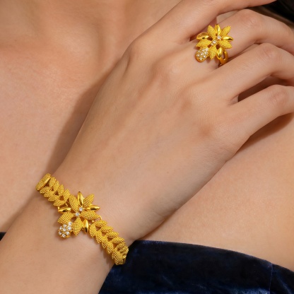 Gold-Tone Wheat Leaf Crystal Jewelry Set, 4 Pcs