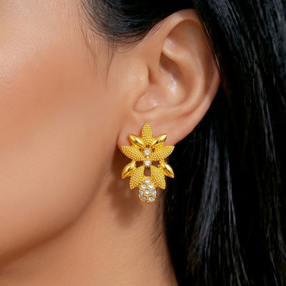 Gold-Tone Wheat Leaf Crystal Jewelry Set, 4 Pcs