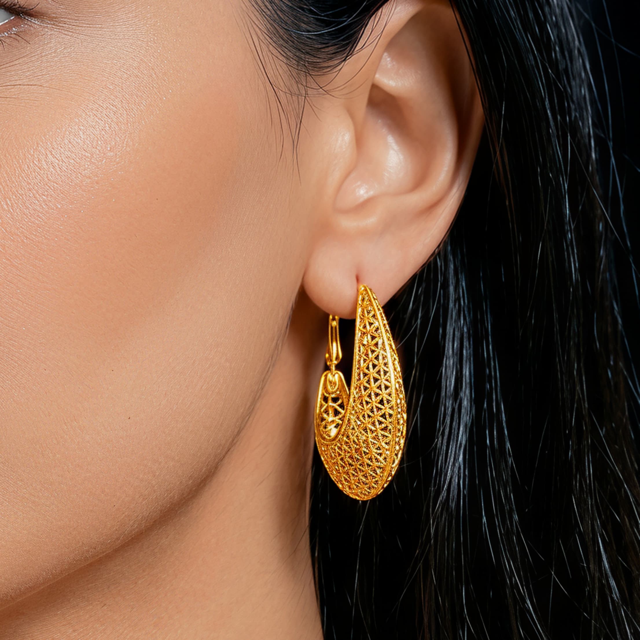 Gold-Tone Marquise Openwork Necklace & Earring Set