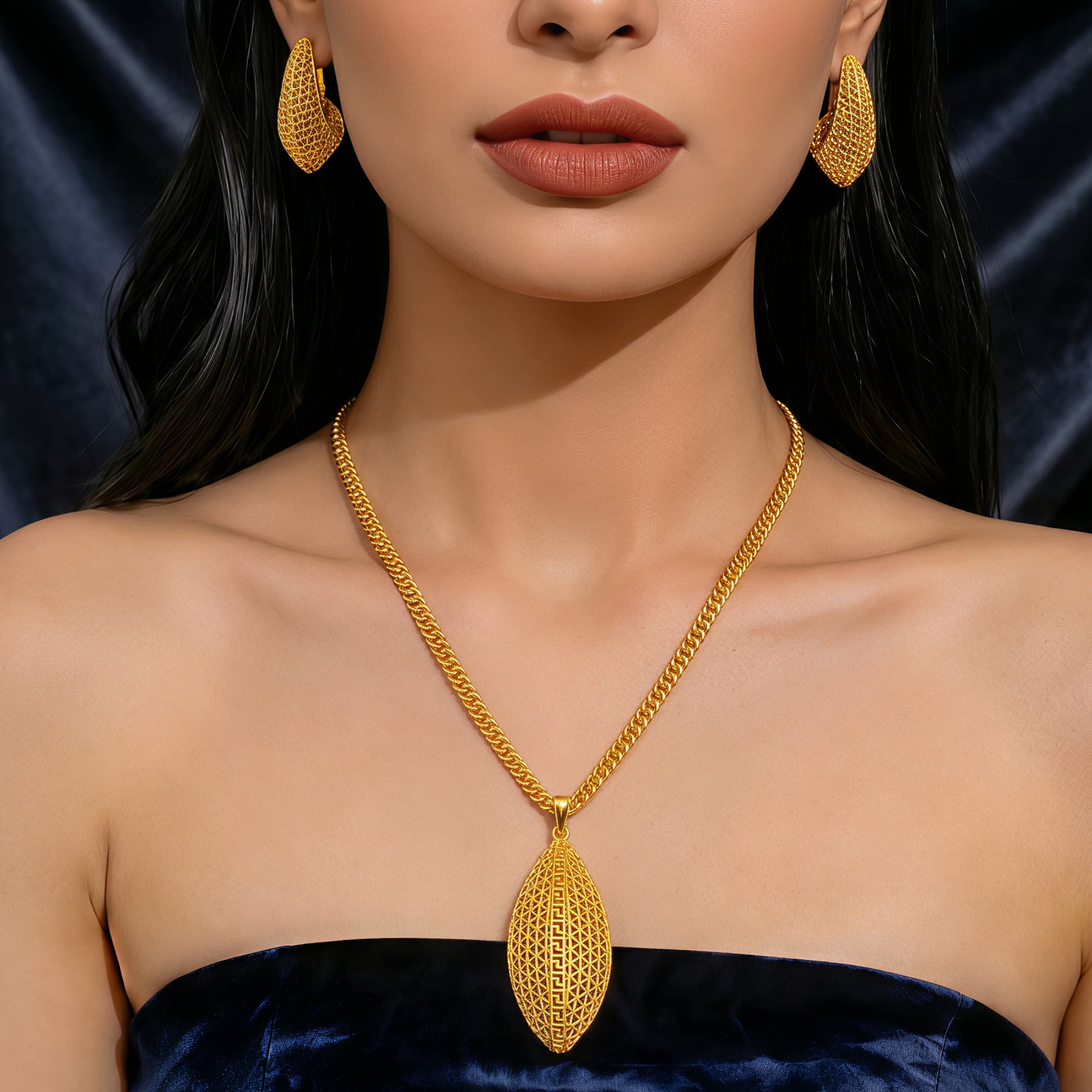 Gold-Tone Marquise Openwork Necklace & Earring Set