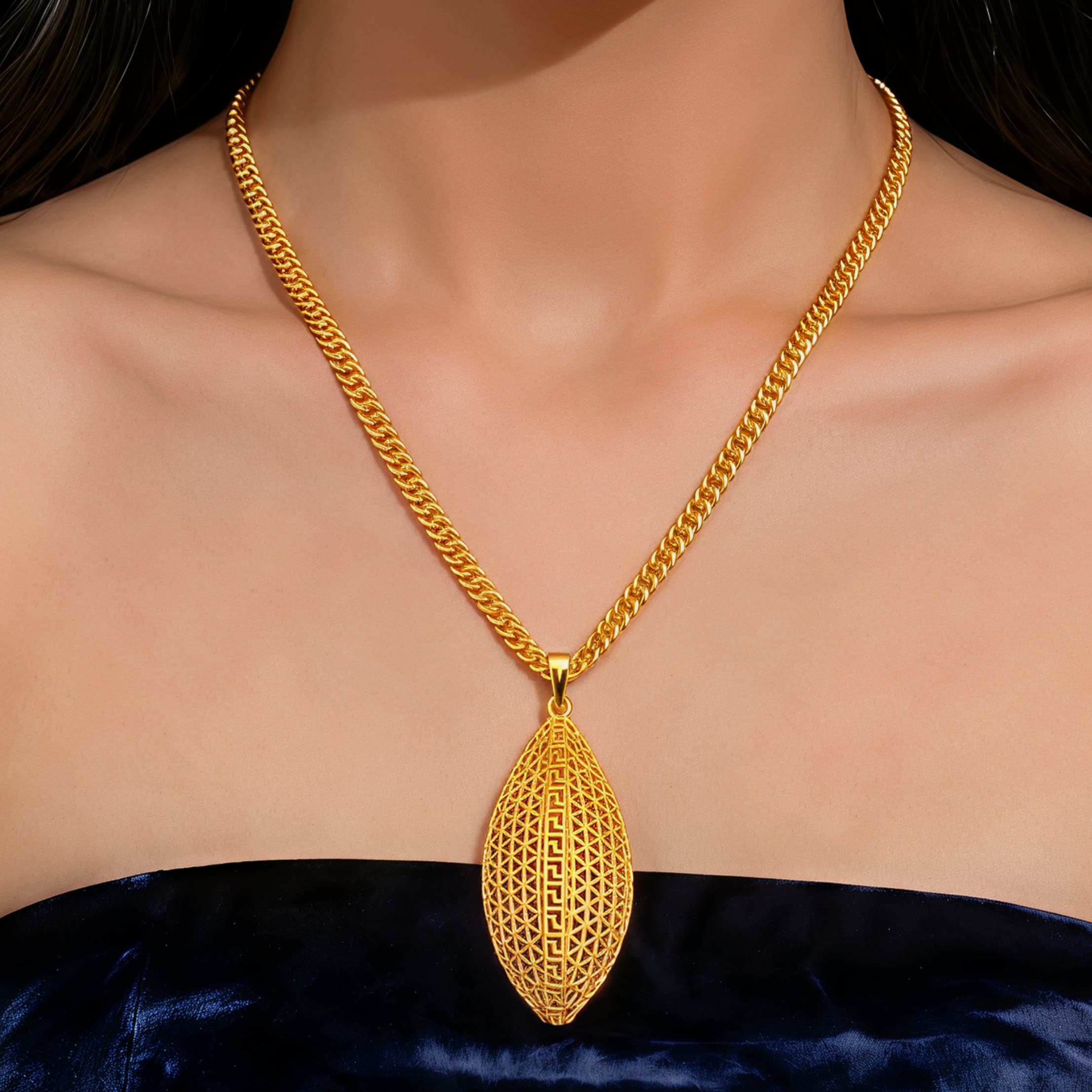 Gold-Tone Marquise Openwork Necklace & Earring Set