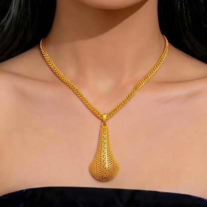 Gold-Tone Tapered Mesh Greek Key Necklace & Earring Set