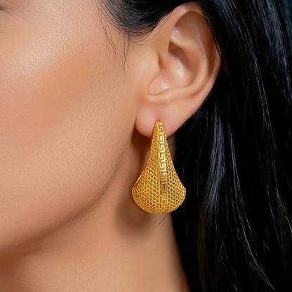 Gold-Tone Tapered Mesh Greek Key Necklace & Earring Set