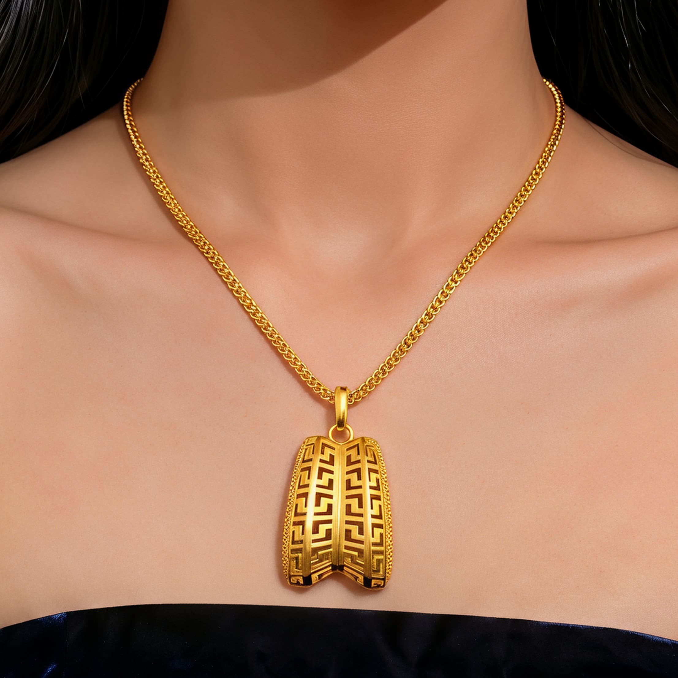 Gold-Tone Embossed Double-Petal Necklace & Earring Set