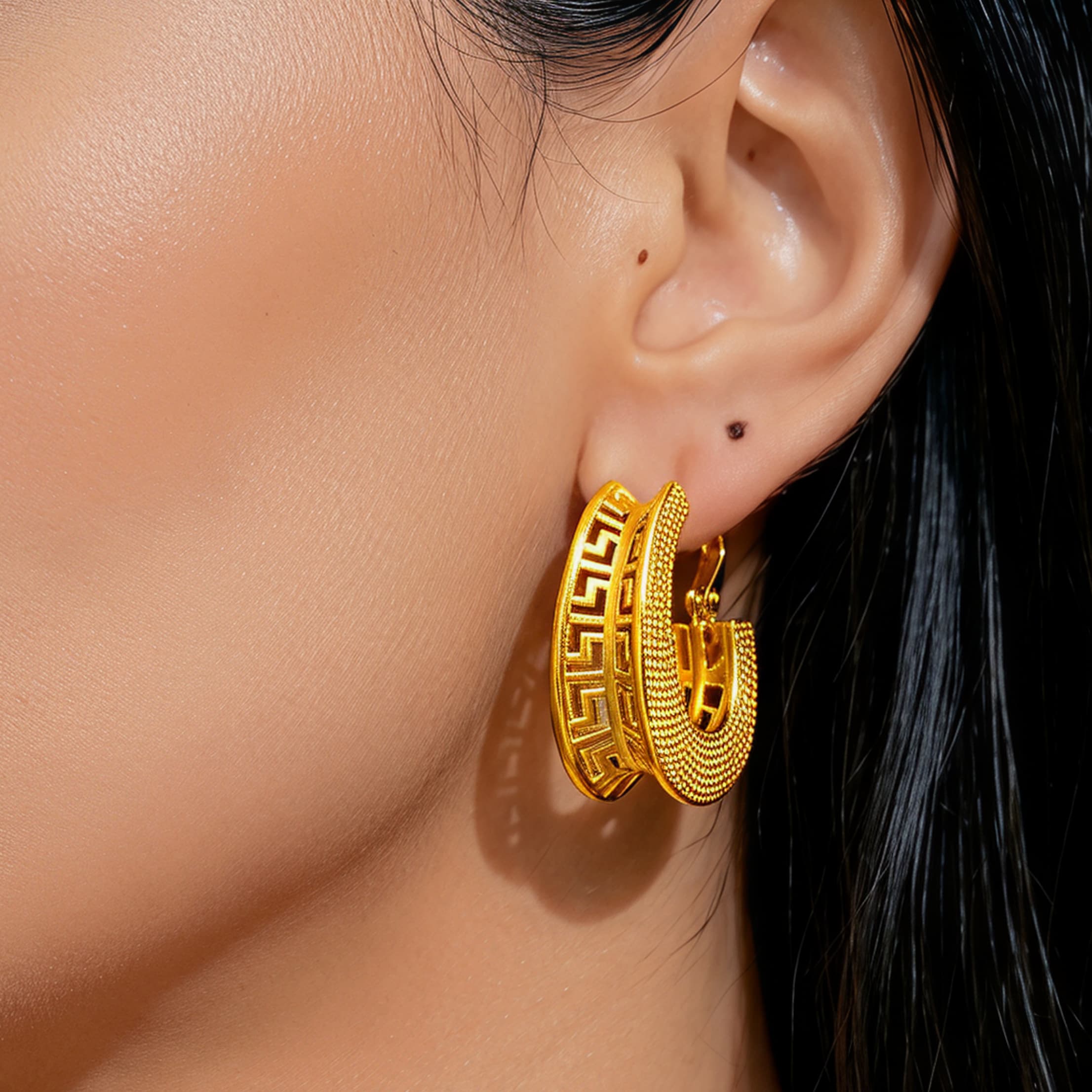 Gold-Tone Embossed Double-Petal Necklace & Earring Set
