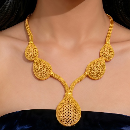 Gold-Tone Openwork Mesh Pendant Necklace & Earring Set