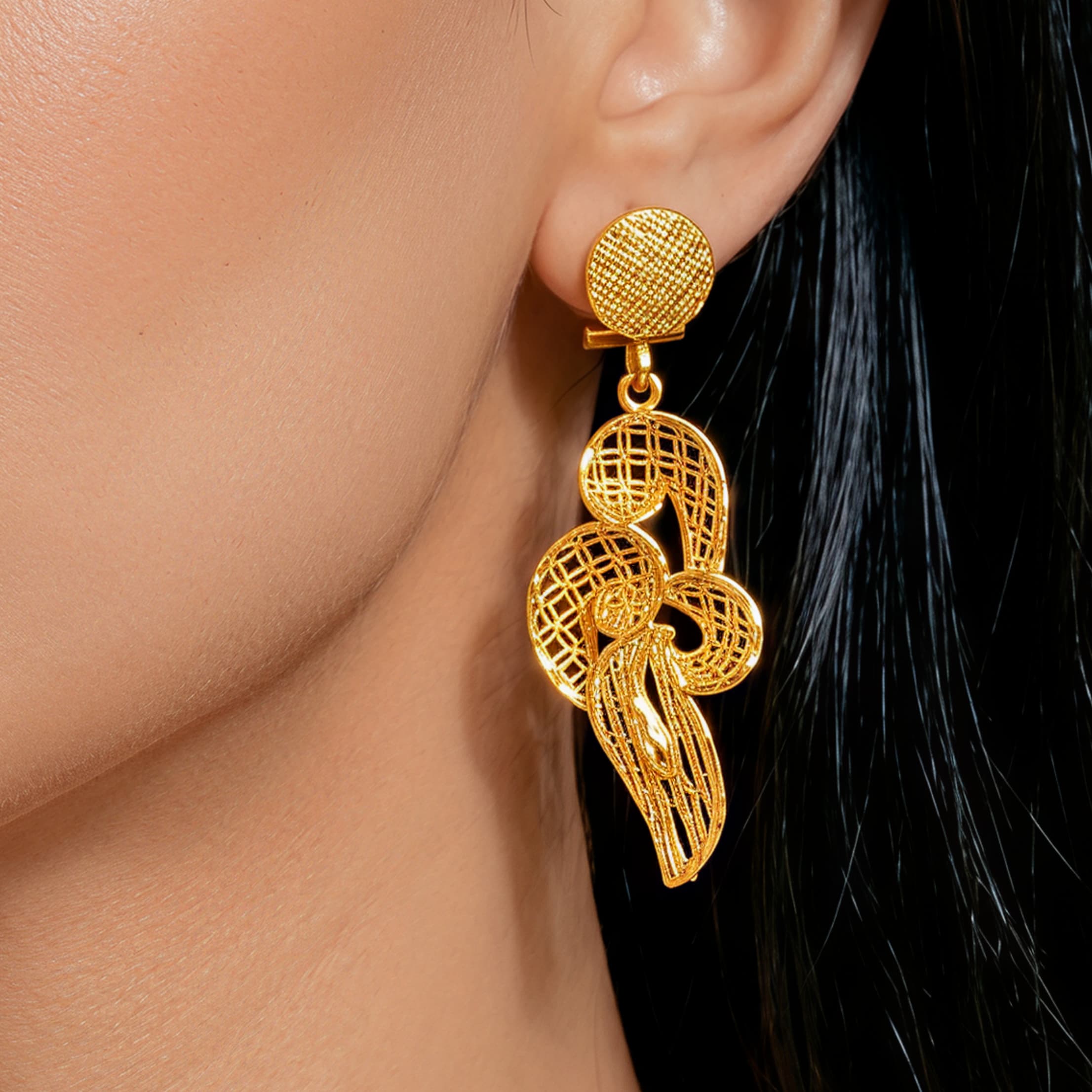 Gold-Tone Scrolled Leaf & Blossom Necklace & Earring Set