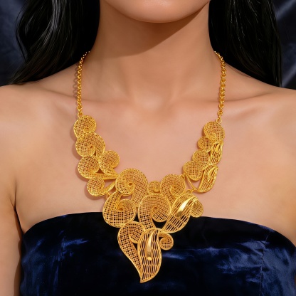 Gold-Tone Scrolled Leaf & Blossom Necklace & Earring Set