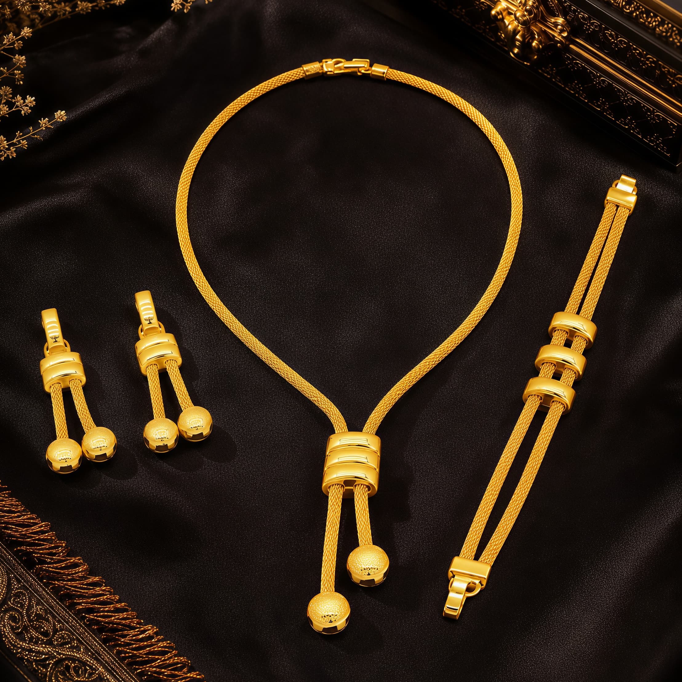Gold-Tone Geometric Square Jewelry Set, 3 Pcs