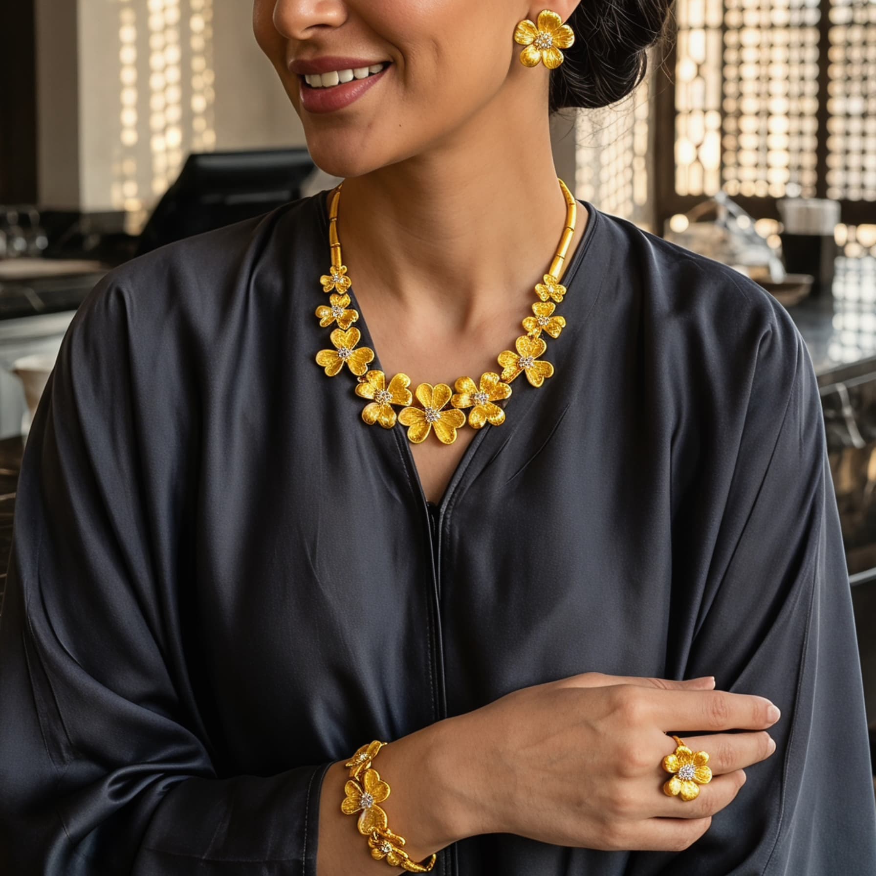 Gold-Tone Bold Blossom Jewelry Set, 4 Pcs