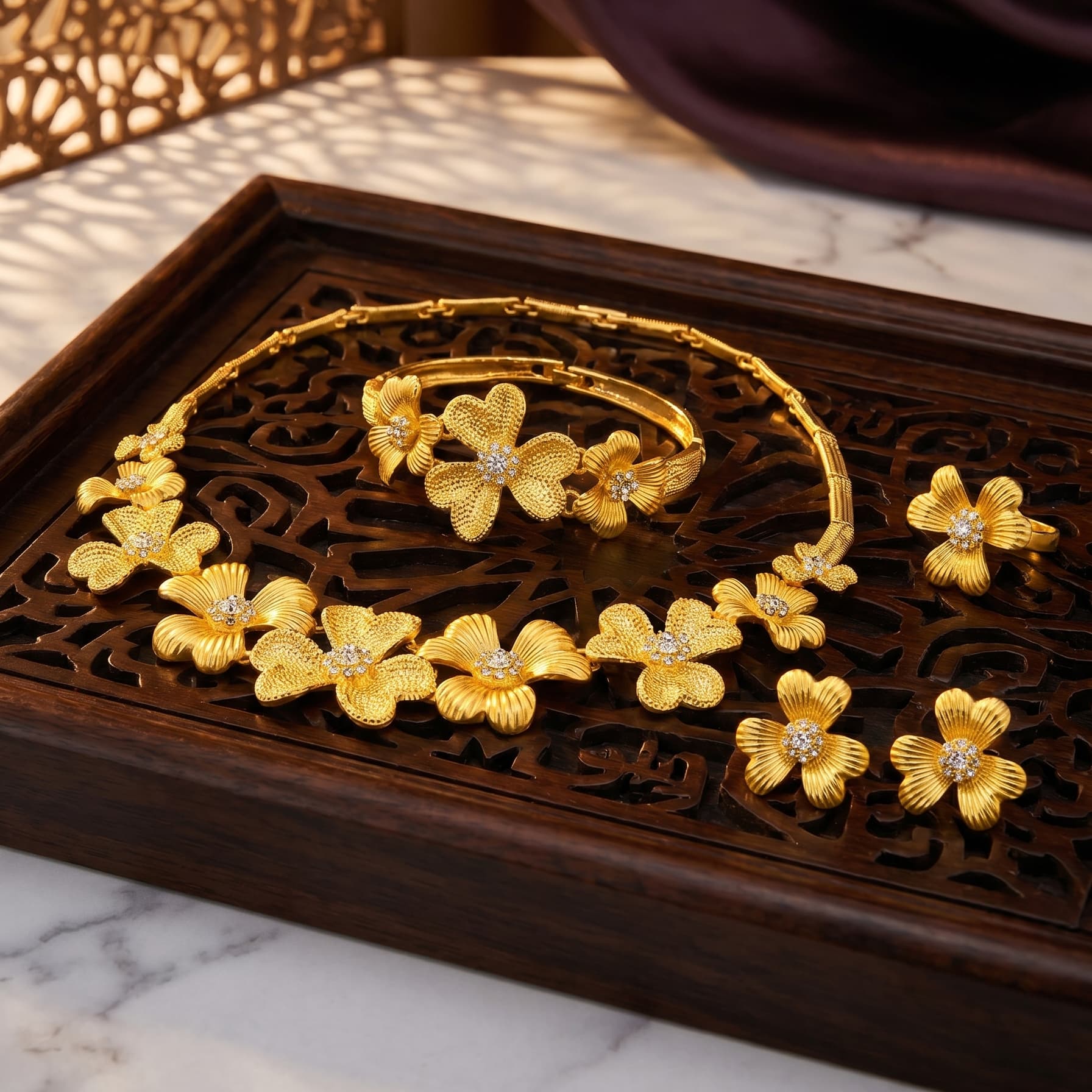 Gold-Tone Bold Blossom Jewelry Set, 4 Pcs