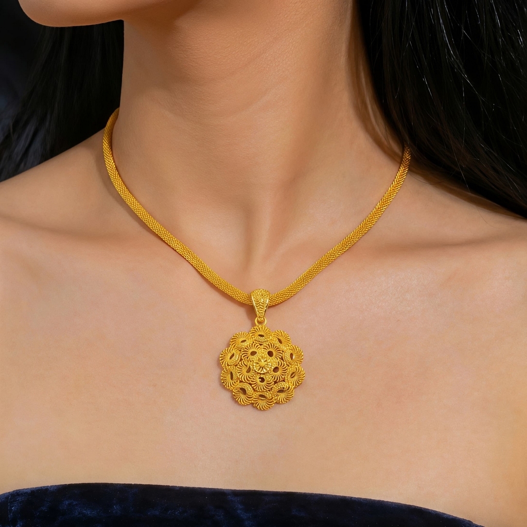 Gold-Tone Floral Pendant Jewelry Set, 4 Pcs