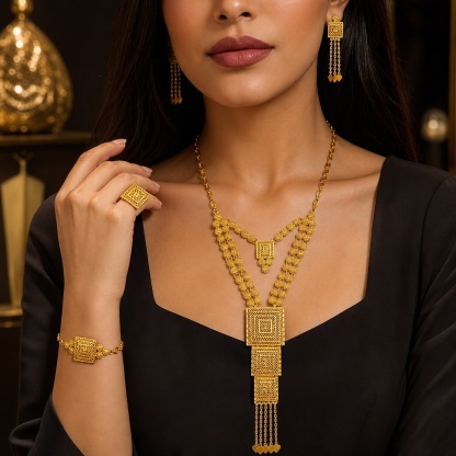 Gold-Tone Geometric Fringe Jewelry Set, 4 Pcs