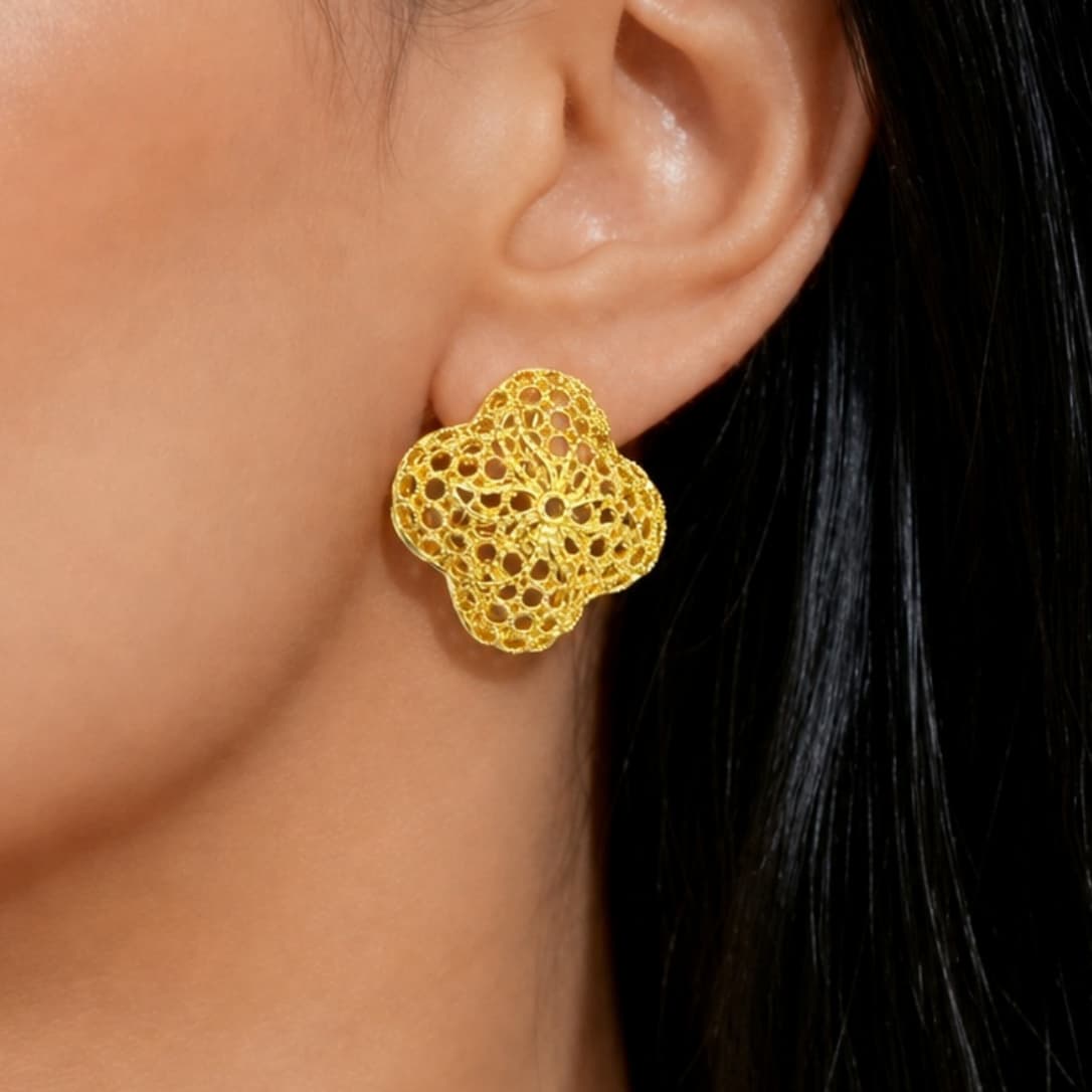 Gold-Tone Openwork Bloom Jewelry Set, 4 Pcs