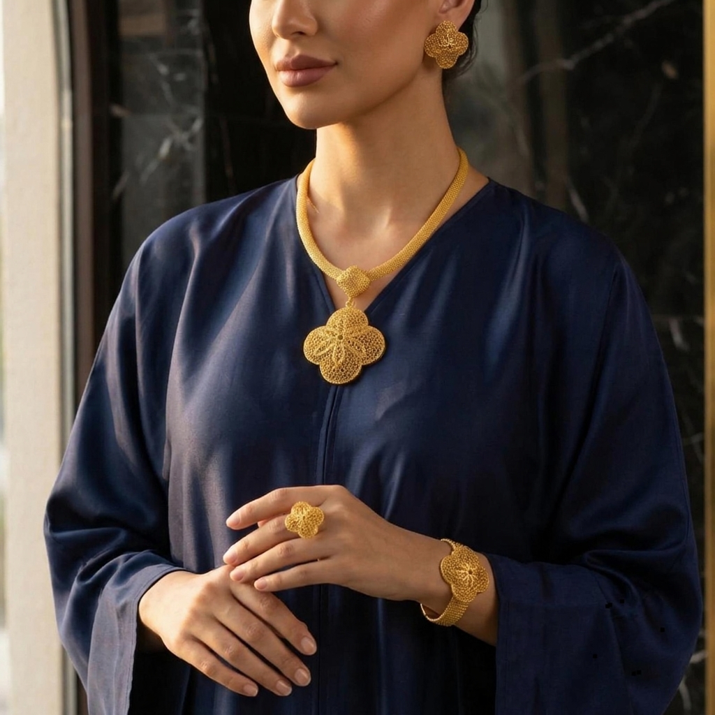 Gold-Tone Openwork Bloom Jewelry Set, 4 Pcs