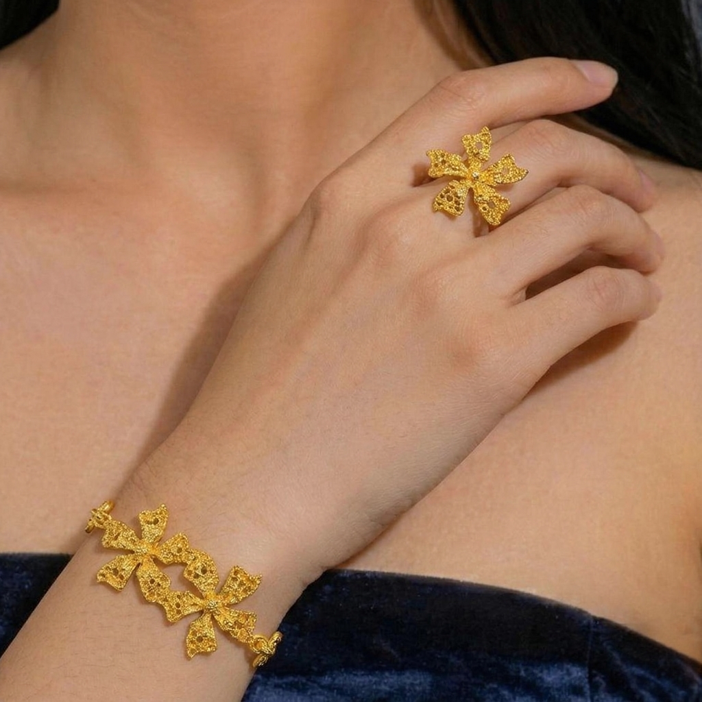 Gold-Tone Grand Orchid Jewelry Set, 4 Pcs