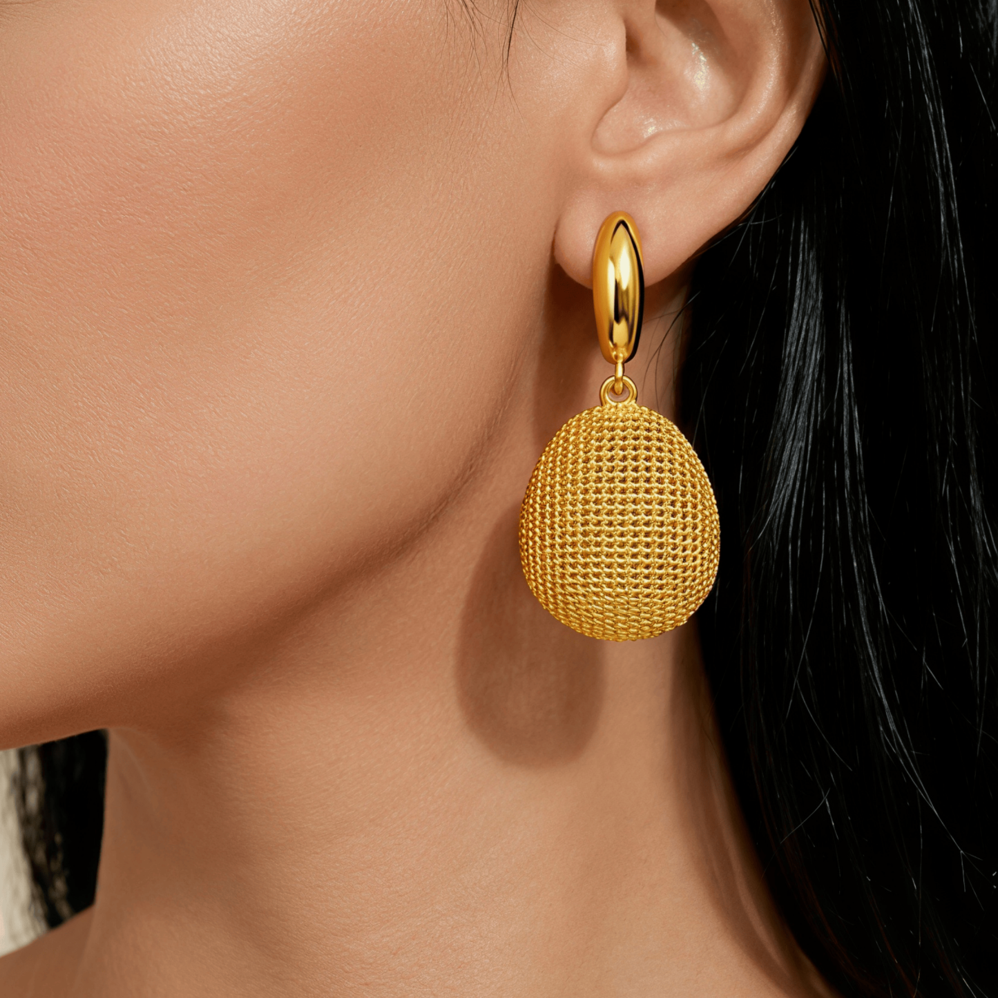 Gold-Tone Beaded Mesh Drop Necklace & Earring Set