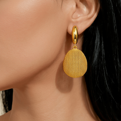 Gold-Tone Beaded Mesh Drop Necklace & Earring Set