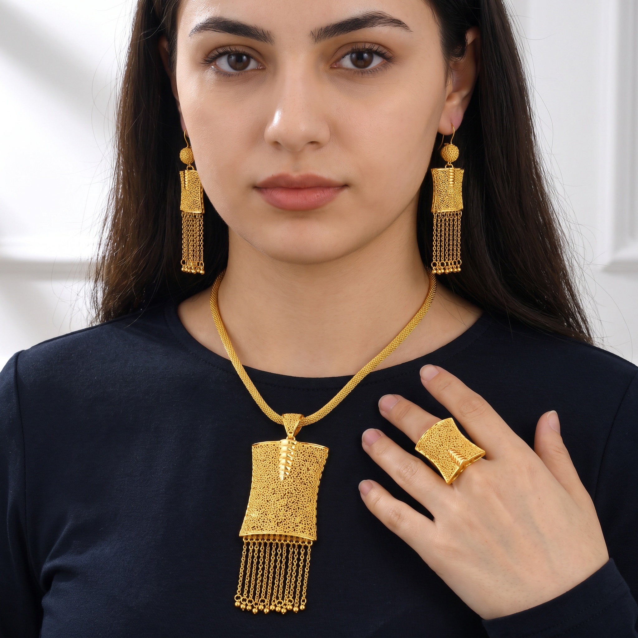 Gold-Tone Chain Fringe Tablet Jewelry Set, 3 Pcs