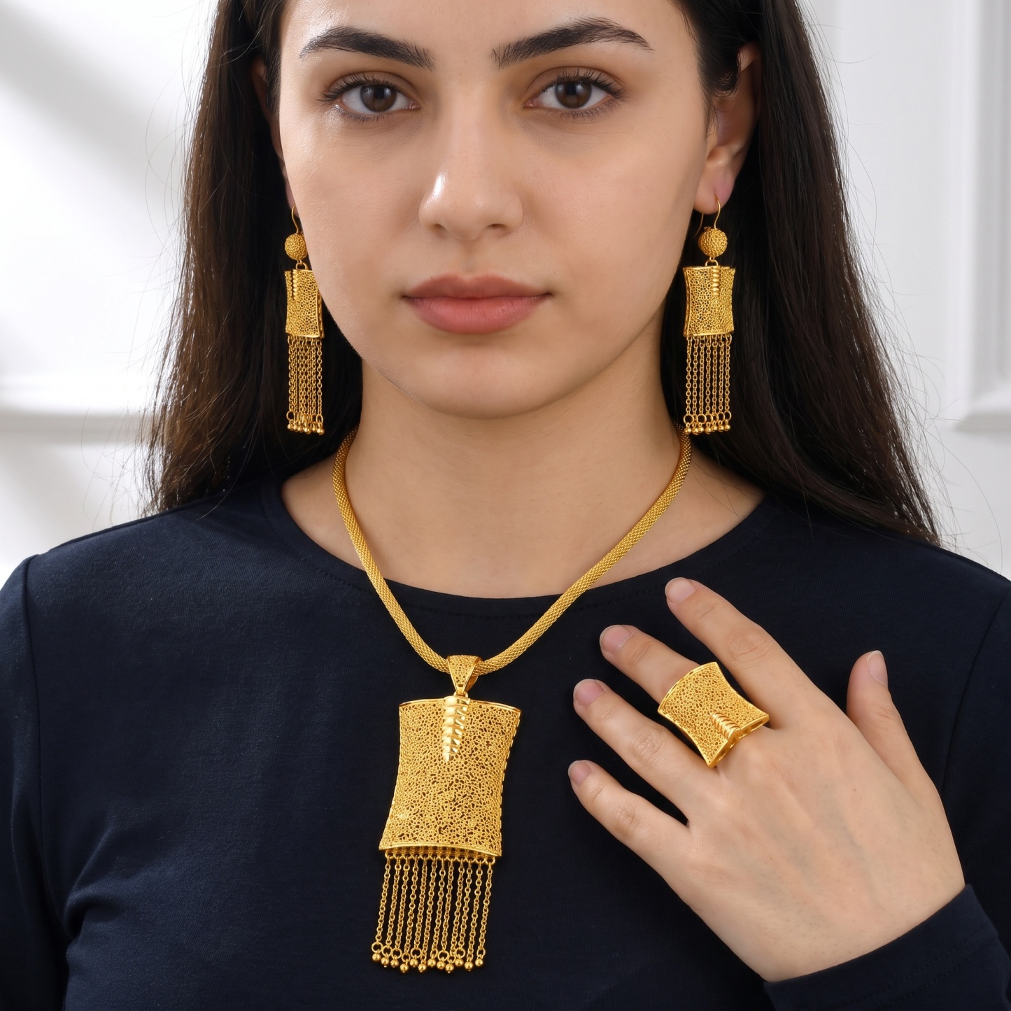 Gold-Tone Chain Fringe Tablet Jewelry Set, 3 Pcs