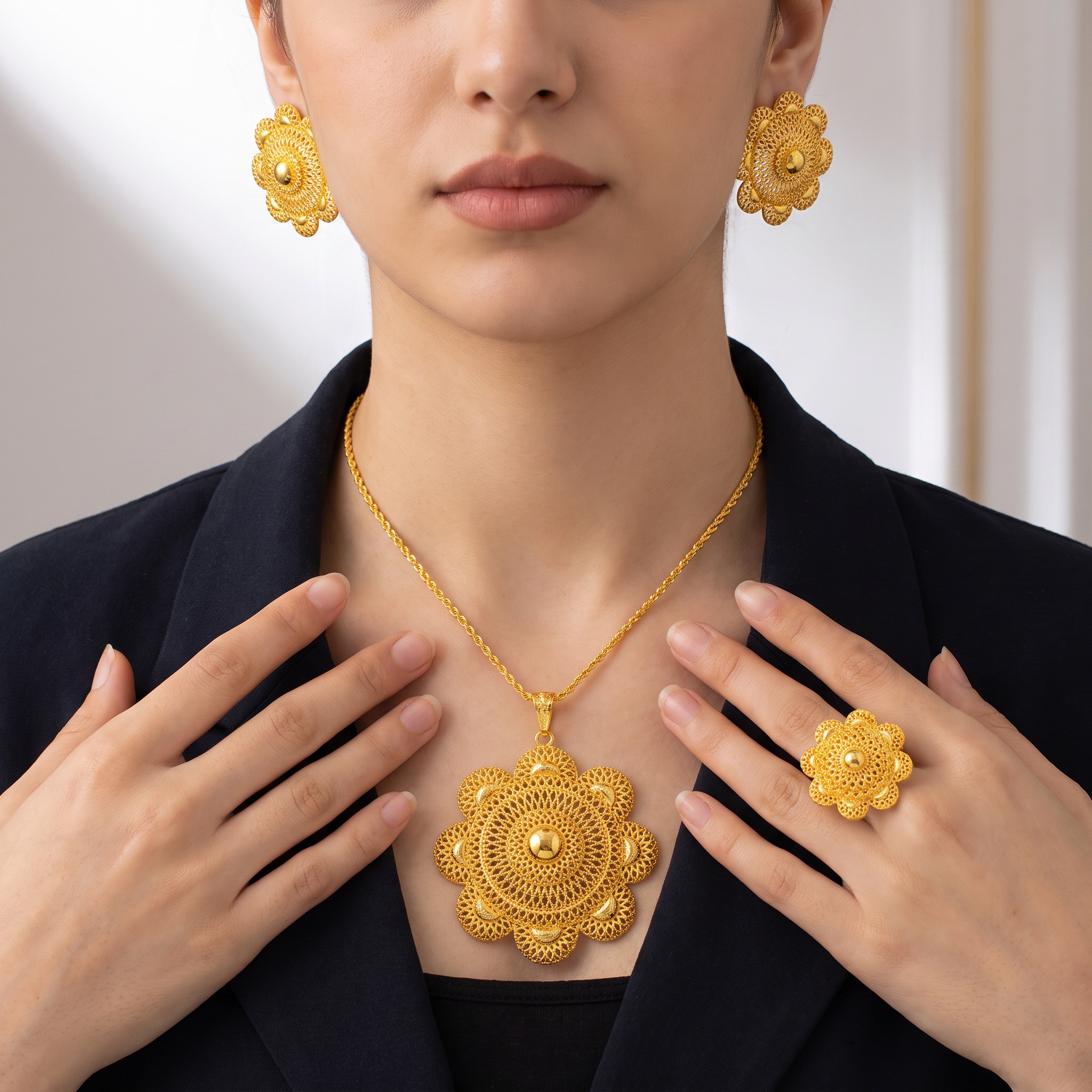 Gold-Tone Blooming Medallion Jewelry Set, 3 Pcs