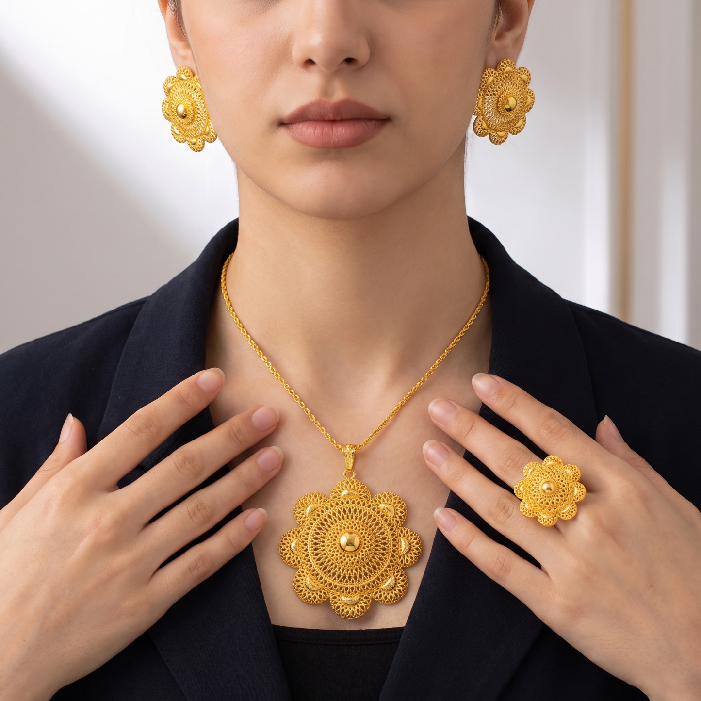 Gold-Tone Blooming Medallion Jewelry Set, 3 Pcs