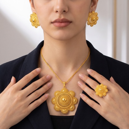 Gold-Tone Blooming Medallion Jewelry Set, 3 Pcs