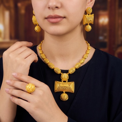 Gold-Tone Cushion Bow Pendant Jewelry Set, 3 Pcs