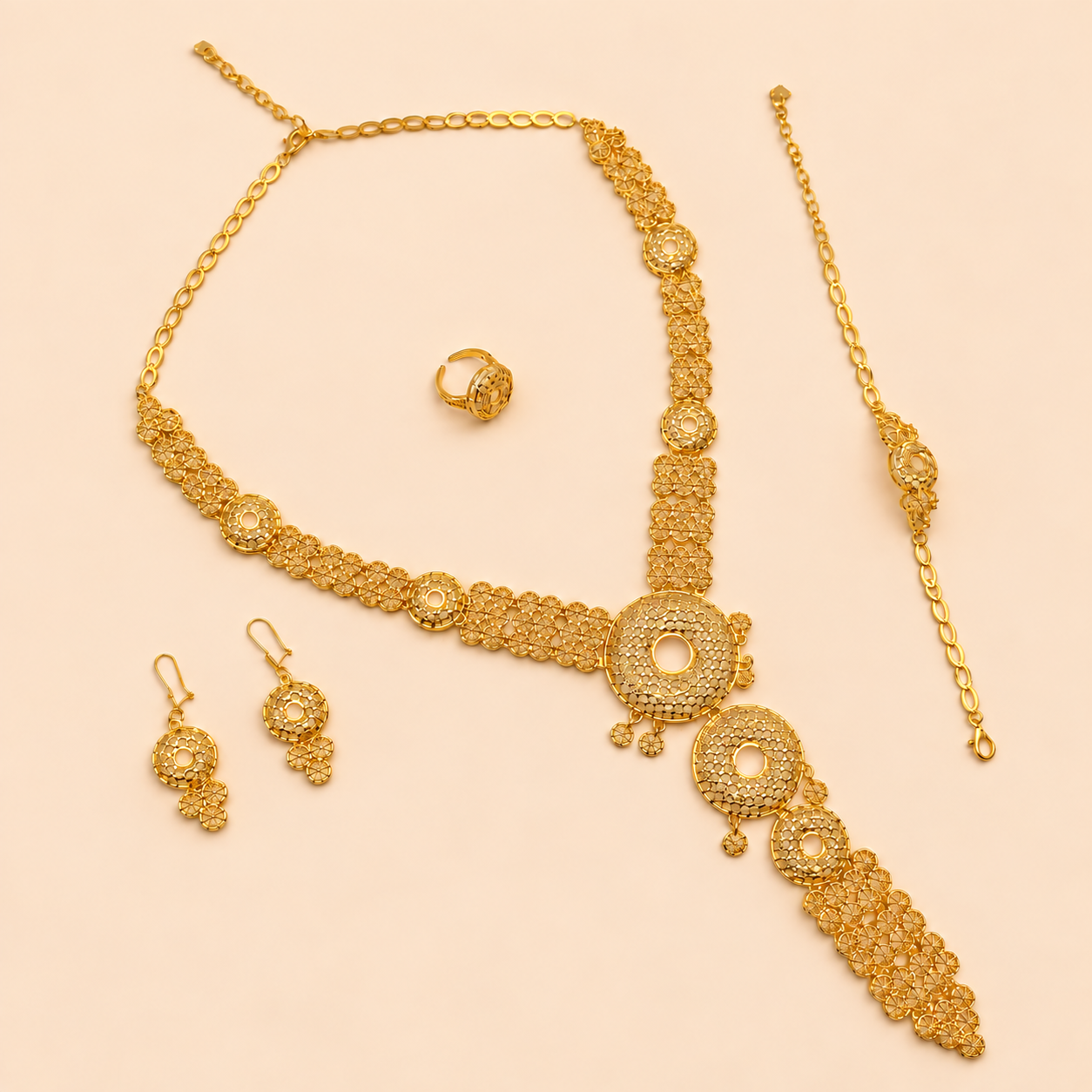 Gold-Tone Triple Disc Openwork Jewelry Set, 4 Pcs